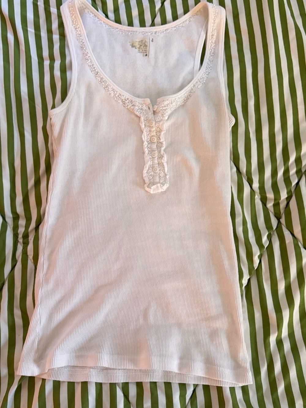 White Old Navy Lace-Trim Henley Tank Top - Picture 2 of 3